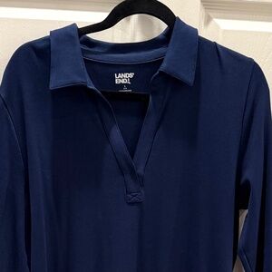 Lands End Cotton Stretch Collared Midi Dress Size L